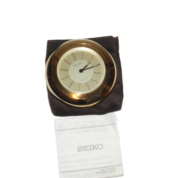 Seiko Alarm Travel Clock Champange Dial Gold Tone Round 76mm QQQ155G No Battery - Picture 9 of 13